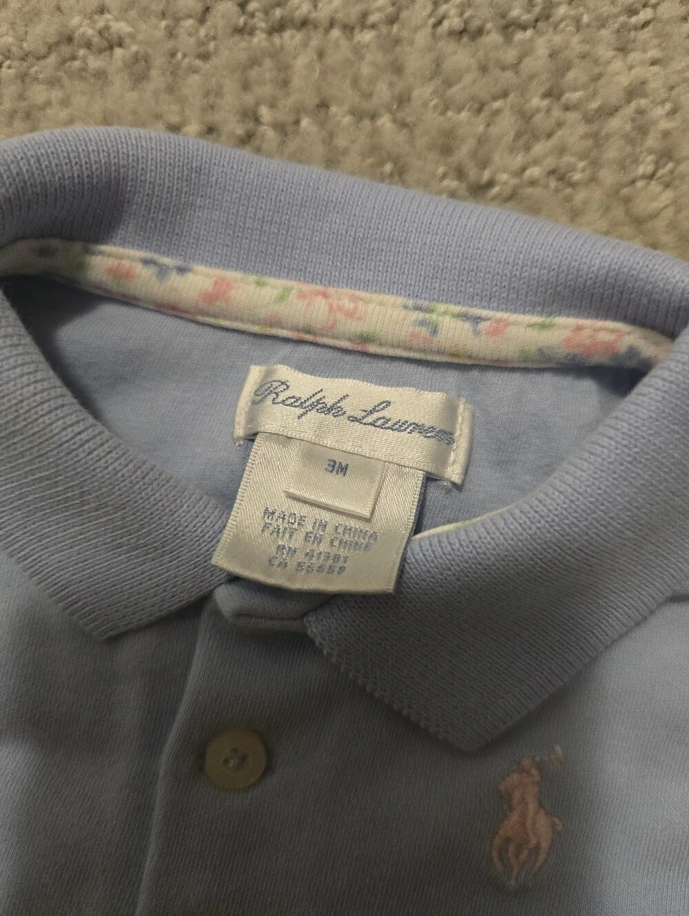 Ralph Lauren Pastel Blue Long-Sleeve One-Piece with Pink Polo Logo